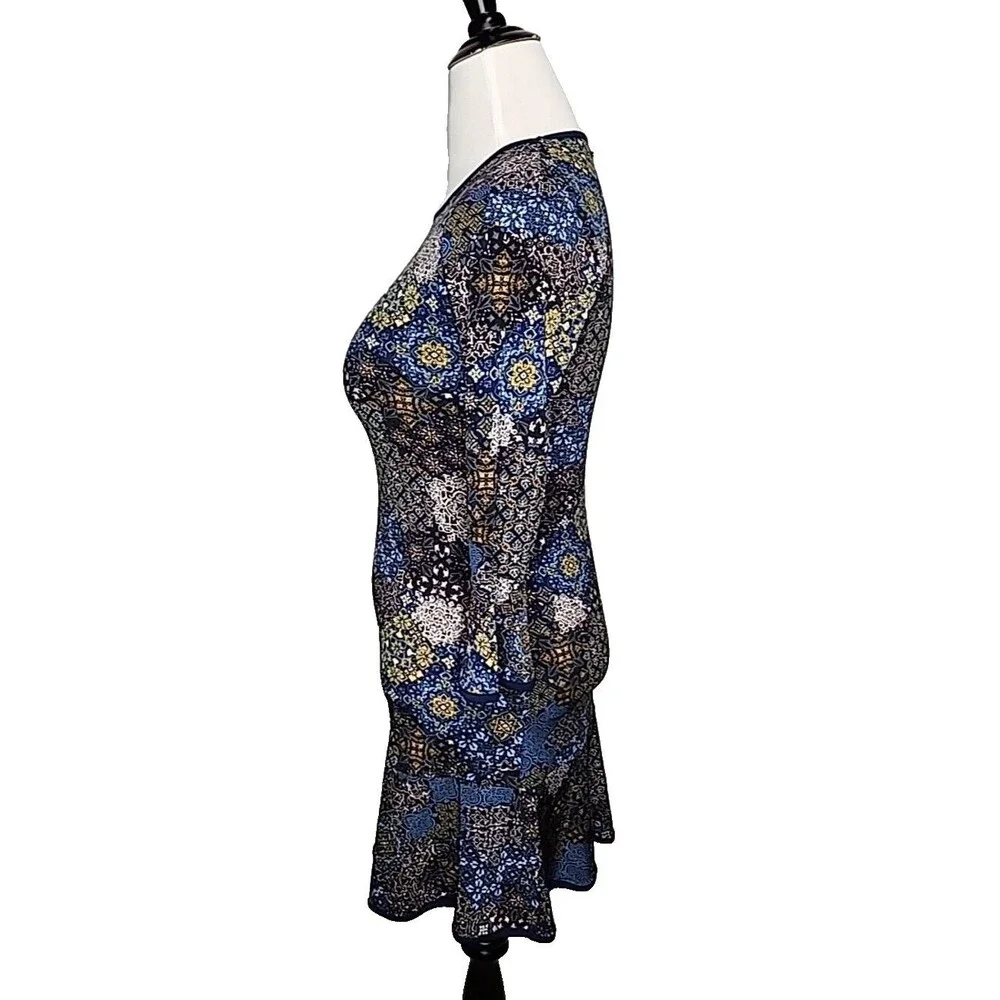 Michael Kors Blue A Line size XS scoop neck long sleeve dress Geometric Design